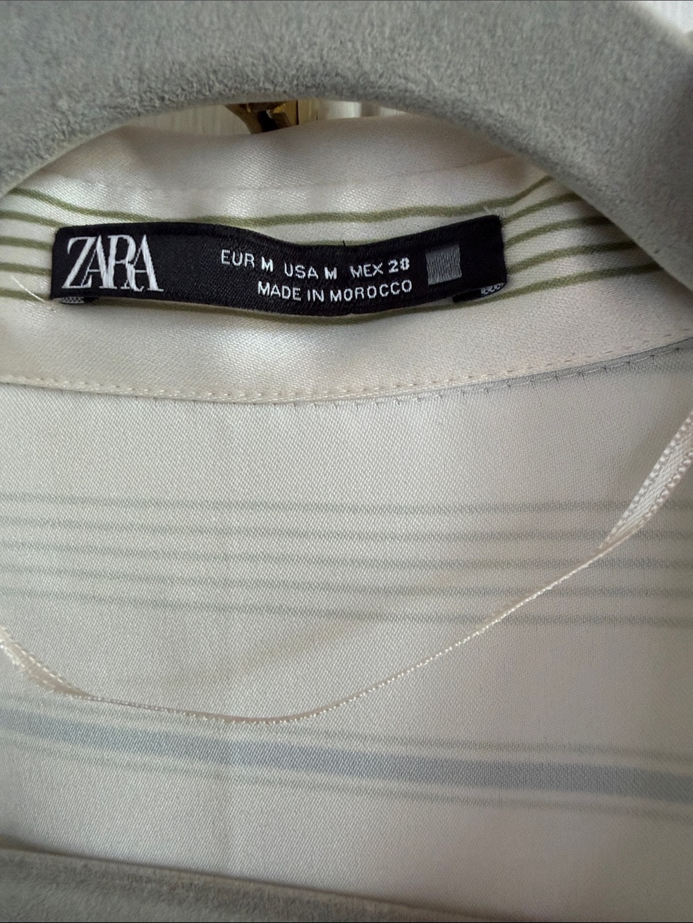 Zara Satin Stripe Shirt Dress Mini Ecru Green Long Sleeve Size M - Picture 9 of 12